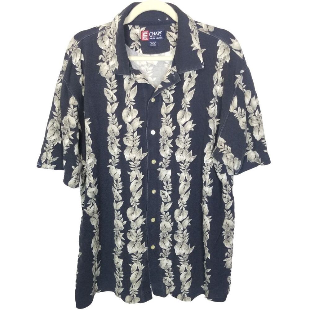 Vintage Ralph Lauren Chaps Mens Floral Striped Hawaiian Shirt XL Tropical Resort